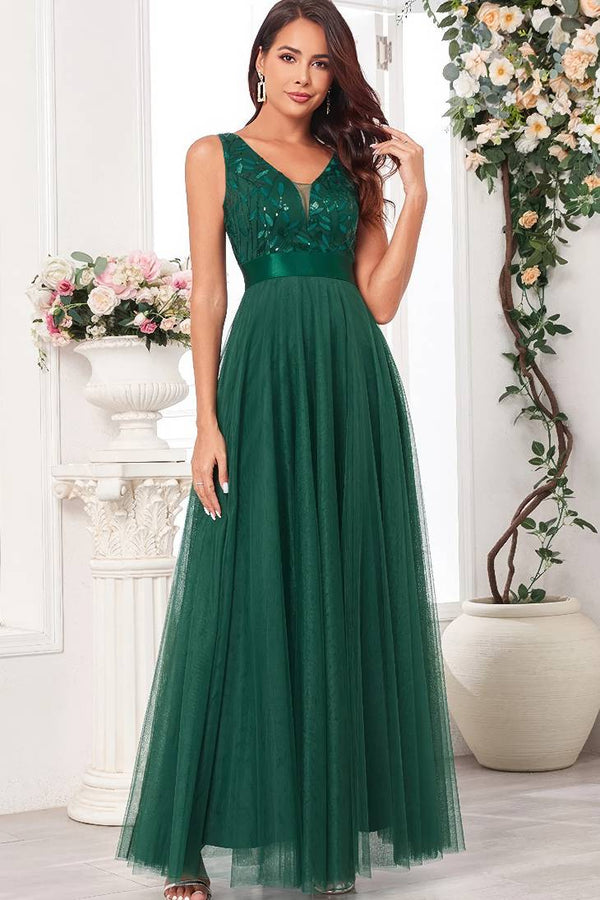 Robe Champêtre Bohème Demoiselle D’Honneur Longue Tulle Col V Dentelle Paillettes Élégante Soirée Été