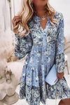 Robe Champêtre Bohème Fleurie Ample Col En V Manches Longues Robe De Plage