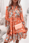 Robe Champêtre Bohème Fleurie Ample Col En V Manches Longues Robe De Plage