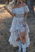 Robe Champêtre Bohème Longue En Dentelle Épaules Dénudées Dos Nu Volantée Ourlet Asymétrique Été Blanc