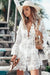 Robe Champêtre Bohème Mini Dentelle Blanche Col V Manches Longues Évasées Robe De Plage