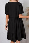 Robe Champêtre Col En V Manches Courtes Coupe A-Line