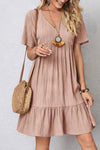 Robe Champêtre Col En V Manches Courtes Coupe A-Line