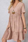 Robe Champêtre Col En V Manches Courtes Coupe A-Line