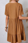 Robe Champêtre Col En V Manches Courtes Coupe A-Line