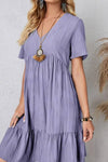 Robe Champêtre Col En V Manches Courtes Coupe A-Line