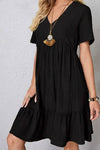 Robe Champêtre Col En V Manches Courtes Coupe A-Line