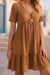 Robe Champêtre Col En V Manches Courtes Coupe A-Line