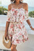 Robe Champêtre Courte À Bretelles Épaules Dénudées Double Volant Imprimé Floral Rose