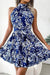 Robe Champêtre Courte À Fleurs Col Licou Ceinture Nœud À La Taille Été