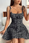 Robe Champêtre Courte Bretelles Nouées Coupe A-Line Fleurie