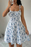 Robe Champêtre Courte Bretelles Nouées Coupe A-Line Fleurie