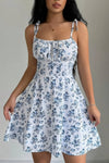Robe Champêtre Courte Bretelles Nouées Coupe A-Line Fleurie