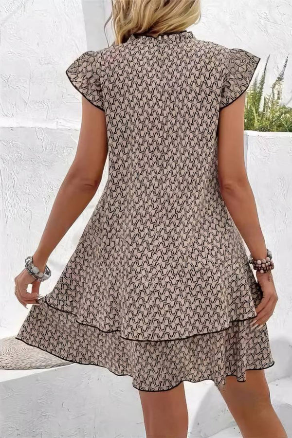 Robe Champêtre Courte Col En V Manches Papillon Coupe A-Line Ourlet Asymétrique