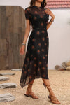 Robe Champêtre Élégante À Fleurs Manches Courtes Col Montant