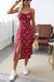 Robe Champêtre Fleurie Midi À Bretelles Spaghetti Décolleté Taille Cintrée Fente Haute
