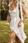 Robe Champêtre Longue À Fleurs Bretelles Nouées Décolleté Cœur Taille Cintrée Fente Haute