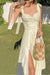 Robe Champêtre Longue À Fleurs Bretelles Nouées Décolleté Cœur Taille Cintrée Fente Haute