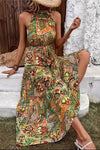 Robe Champêtre Longue Bohème Été Col Halter Dos Nu Sans Manches Robe De Plage