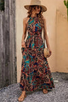 Robe Champêtre Longue Bohème Été Col Halter Dos Nu Sans Manches Robe De Plage