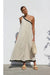 Robe Champêtre Longue Col Asymétrique Une Épaule Sans Manches Trapèze Abricot