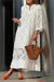 Robe Champêtre Longue Col En V Manches 3/4 Dentelle Ajourée Coupe Ample Blanche