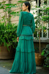 Robe Champêtre Longue Col En V Manches Longues Coupe A-Line À Volants