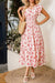 Robe Champêtre Longue Col En V Manches Papillon Coupe A-Line Fleurie Blanc Rouge