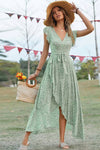 Robe Champêtre Longue Col En V Manches Papillon Coupe Portefeuille Ourlet Asymétrique