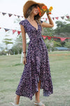 Robe Champêtre Longue Col En V Manches Papillon Coupe Portefeuille Ourlet Asymétrique