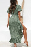 Robe Champêtre Longue Col En V Manches Papillon Coupe Portefeuille Ourlet Asymétrique Volant