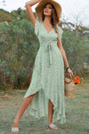 Robe Champêtre Longue Col En V Manches Papillon Coupe Portefeuille Ourlet Asymétrique