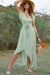 Robe Champêtre Longue Col En V Manches Papillon Coupe Portefeuille Ourlet Asymétrique