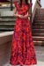 Robe Champêtre Longue Col En V Manches Volantées Coupe A-Line Fleurie