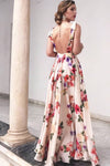 Robe Champêtre Longue Col Licou Sans Manches Coupe A-Line Fleurie Écru Rose
