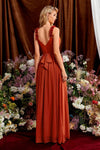 Robe Champêtre Longue Col V Dos Nu Plissée Taille Empire Élégante Demoiselle D'Honneur