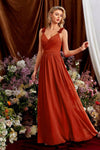 Robe Champêtre Longue Col V Dos Nu Plissée Taille Empire Élégante Demoiselle D'Honneur
