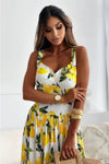 Robe Champêtre Longue De Plage Blanche Imprimée Citron Taille Haute À Bretelles