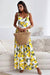 Robe Champêtre Longue De Plage Blanche Imprimée Citron Taille Haute À Bretelles