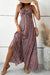 Robe Champêtre Longue De Plage Col En V Bretelles Fines Coupe A-Line Fendue