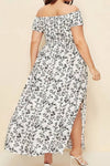 Robe Champêtre Longue Grande Taille Col Bardot Épaules Dénudées Coupe A-Line Fendue Fleurie
