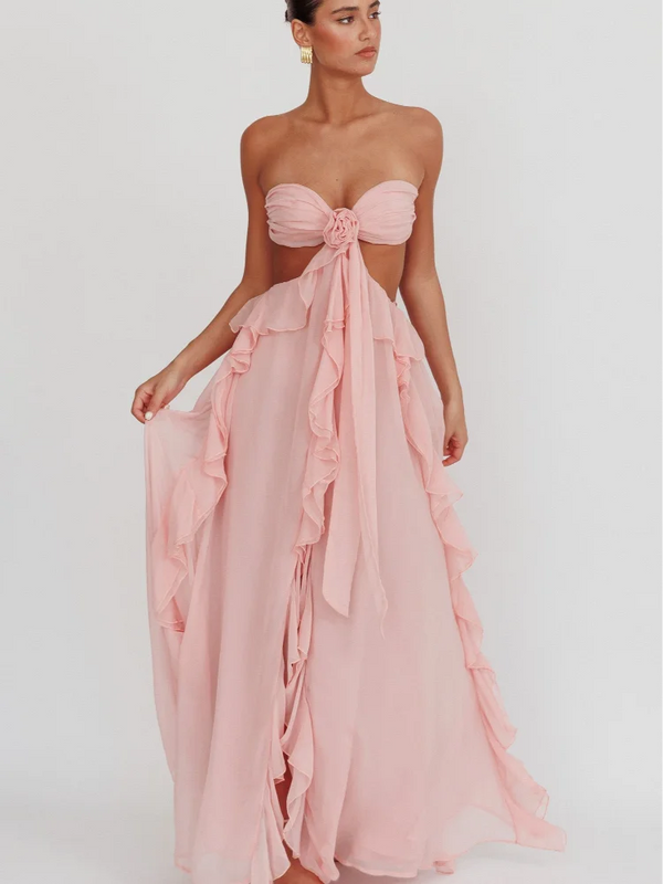 Robe Champêtre Maxi Ajourée Dos Nu Sans Manches À Lacets Soirée