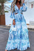 Robe Champêtre Maxi Col V Profond Manches Longues Taille Ajourée Coupe Évasée Volantée