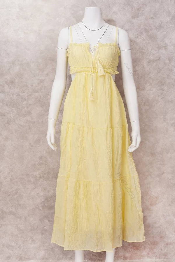 Robe Champêtre Maxi Dos Nu Col Droit Bretelles Spaghetti Taille Empire Fluide Bohème Été Élégante