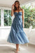 Robe Champêtre Maxi Dos Nu Col Droit Bretelles Spaghetti Taille Empire Fluide Bohème Été Élégante