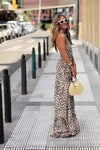 Robe Champêtre Maxi Léopard À Volants Sans Manches Dos Nu Fluide
