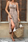 Robe Champêtre Midi À Bretelles Sans Manches Taille Haute Fente Latérale Coupe A-Line