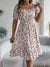 Robe Champêtre Midi Col Carré Manches Bouffantes Coupe A-Line Fleurie