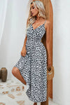 Robe Champêtre Midi Col En V Bretelles Fines Coupe A-Line Ceinturée Imprimé Léopard