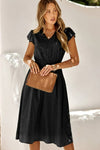Robe Champêtre Midi Col En V Manches Courtes Volantées Coupe A-Line